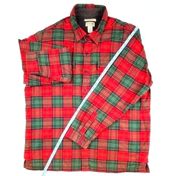 VTG LL Bean Traditional Fit Plaid Flannel Lined Shirt Jacket Red Green Mens L‎ - Picture 5 of 8